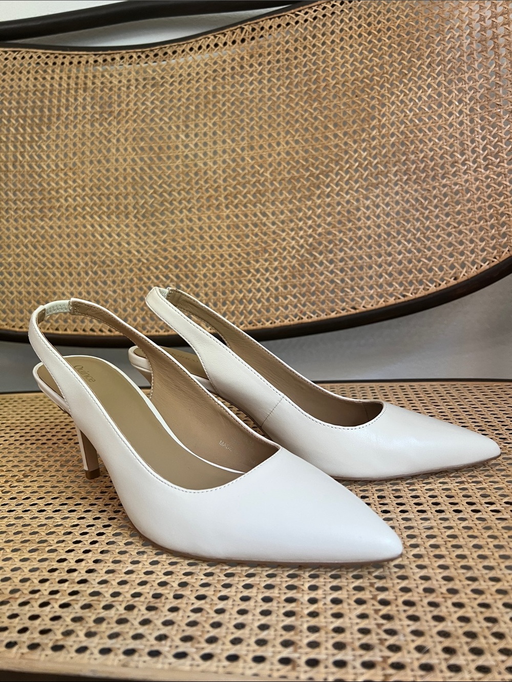 Quince Cream Pointed Toe Slingback Heels - Picture 6 of 8